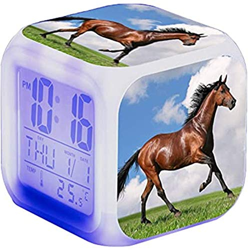 Wecker Pferde Tier Alarm LED Beleuchteter Wecker Digital mit Nachtlicht Night Glowing Wecker mit Licht Anzeige Zeit Geburtstagsgeschenke für Kinder (6)
