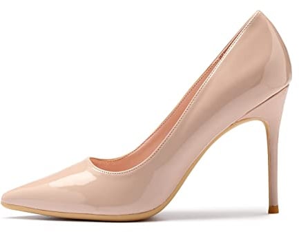 Zhabtuc Talons Hauts 10 cm, Chaussures à Enfiler à Bout Pointu pour Femme, Escarpins à Talons Aiguilles pour Fête de Mariage, Chaussures de Base, Nude, 41 EU