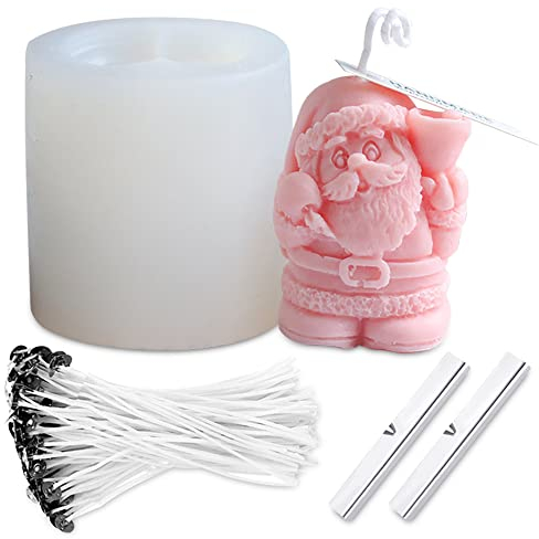 Weihnachten Kerzen Silikonform,Kerzendocht Set 51 Pcs,Weihnachtsmann Silikonformen,Kerzendocht 10cm Silikonformen Kerzen,Weihnachten Dekor Kerzen,Für DIY Weihnachtskerzenherstellung, Weihnachts Dekor