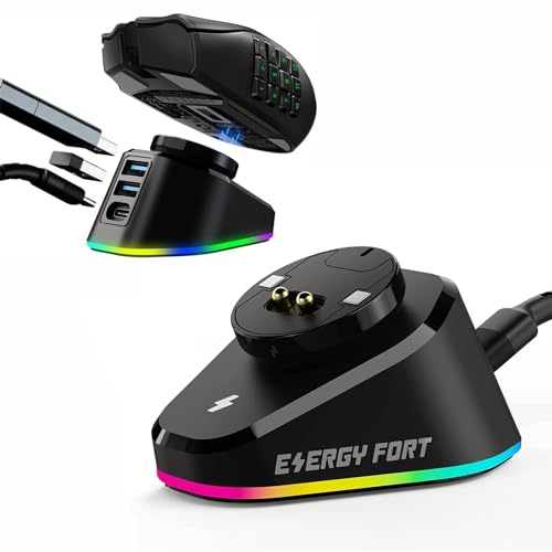 MOSHOU Station de charge sans fil compatible avec Logitech G Pro X Superlight G903h G703h G502 Lightspeed Razer DeathAdder V2 Naga Viper Basilisk Ultimate Gaming Mouse Dock (Noir sans RVB)