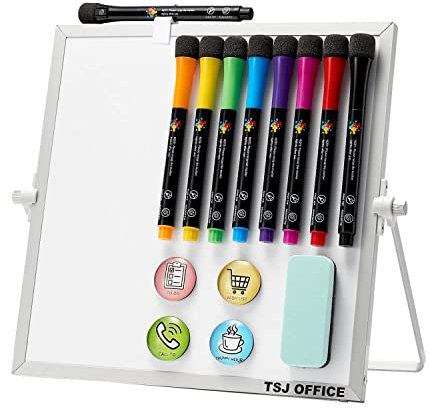 Petite effaçable à sec Tableau blanc – Ordinateur de bureau Portable Mini tableau blanc Chevalet 25,4 x 25,4 cm, 360 ° réversible pour liste des tâches bloc-notes pour bureau, à la maison, à l'école.