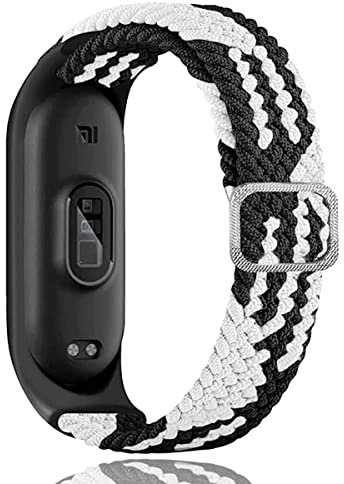 Keecuty Nylon Armband für Mi Band 6/5 / 4/3 Armband Elastisches Stoff Geflochten Weichem Nylon Sport Armbänder Elastizität Atmungsaktive Erweiterbar Uhrenarmband für Mi Band 6/5/4/3-Schwarz und weiß