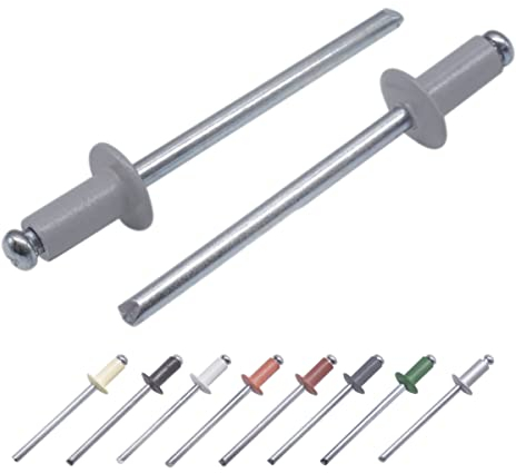 Lot de 100 rivets aveugles peints, 4,0 x 10 mm, tête bombée, DIN 7337, rivets en aluminium et mandrin en acier, rivets pop (100, gris fenêtre RAL 7040)