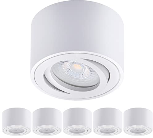 Oktaplex 6 Stück Aufbauspot Lile Weiß - inkl. LED Modul 4,8W 230V 4000K Neutralweiß 80x50mm Aufputz Aufbauleuchte Aufbaustrahler Alu Schwenkbar