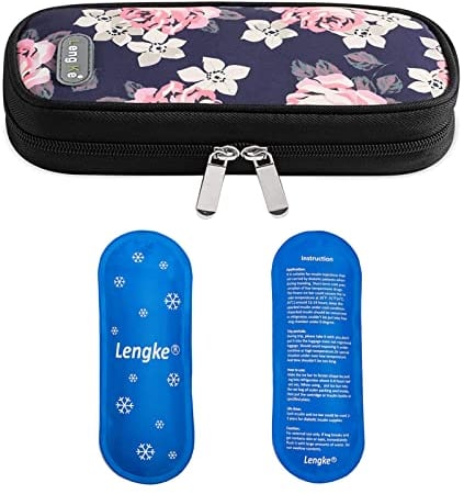 Borsa termica da viaggio per insulina per Organizzatore per diabetici insieme a 2 impacchi di ghiaccio Borsa termica medica per Penna per insulina e Medicina insulinica (Fiori rossi)