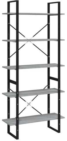 vidaXL 5-Tier Book Cabinet Living Room Bookcase Storage Rack Display Shelf Storage Organiser Ladder Book Shelf Grey Sonoma Engineered Wood