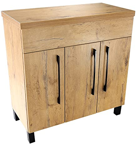 paplinskimoebel - Waschbeckenunterschrank mit Aufsatz 80 cm Breit Vittoria, Badezimmerschrank mit Arbeitsplatte, Unterschrank für Aufsatzwaschbecken, Waschtischunterschrank Holz - Eiche Lancelot