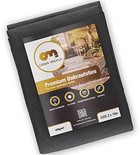 Casa Mina Unkrautvlies 20m² | Gartenvlies wasserdurchlässig gegen Unkraut 150g/m² | Vlies für den Garten, das Hochbeet & Co | Garten Abdeckvlies | Unkrautfolie wasserdurchlässig (10m x 2m Vlies)