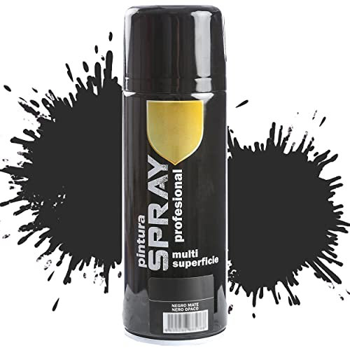 Etrexonline Pintura Spray Multicolor Profesional 400ml, Adecuado Metal Madera y Plástico - Color Negro Mate (Paquete de 1)