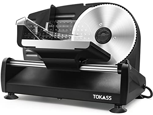 200 Watt Affettatrice elettrica da in acciaio inox, per Uso Domestico con 2 Pezzi Lame in Acciaio Inox da 7,5'', Taglia Salumi Elettrico, ad Alto Spessore per Carne, Formaggio, Pane (150W Nero)