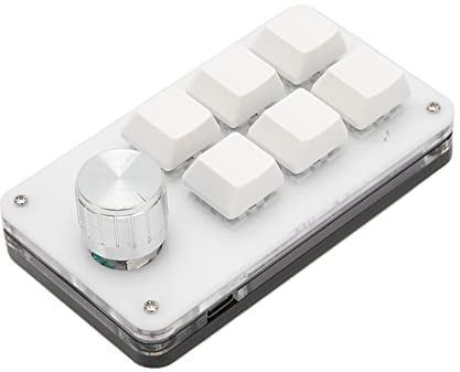 One Handed Mechanical Keyboard, 6 Keys 1 Knob Small Programmable Macropad Wired Keyboard, DIY Programmable Keyboard for Gaming Office (White)