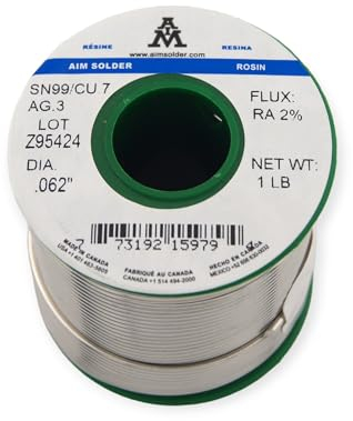 AIM Lötdraht, bleifreies Kolophonium-Flussmittelkern, 0,2 cm, Sn99 Ag0,3 Cu0,7 für elektrisches Löten (454 g)