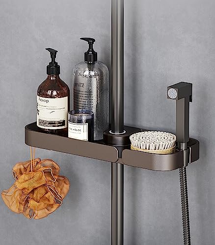 Bnimtm Étagère de Douche Sans Perçage, Porte Savon Douche, étagère de Rangement Pour Barre de Douche de 18 à 25 mm Crochet Invisible Inclus, Conception Intégrée, Processus de Placage à l'eau
