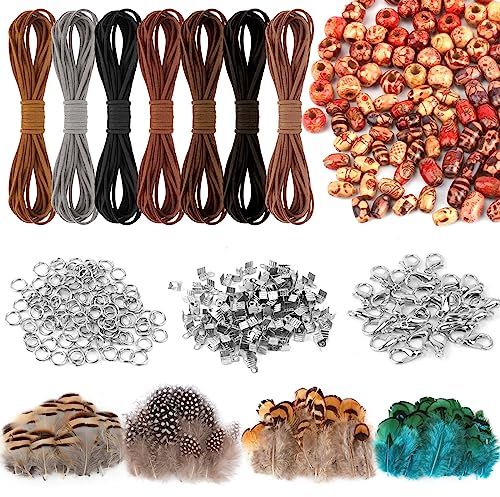 Ticeed 7 Stück Lederschnur Set Vintage Lederschnüre in 7 Farben Lederband mit 422 Accessoires Kettenverschlüsse Schmuck Endkappen zum Basteln für DIY Armband Halskette Handwerk 5M x 3mm