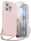 SURPHY Cover Silicone Liquido Compatibile con iPhone 15 Pro con Vetro Temperato e Cordino, Silicone Custodia per iphone 15 pro(6,1),Protezione Fotocamera, Rosa sabbia