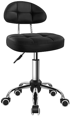 BFTOU Taburete giratorio cuadrado con ruedas, perfecto para el trabajo, spa, tienda, masaje, altura ajustable y rentable, silla con respaldo blanco (negro)