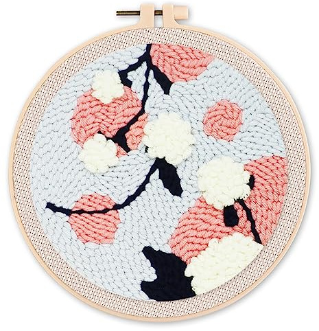 Figured'Art Punch Needle Set für Erwachsene - Stickerei, ideal für Anfänger - Mistelzweig - 20x20cm mit rundem Rahmen