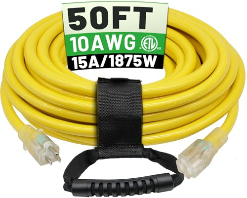 POWGRN - Cavo di prolunga esterno da 15,2 m 10/3 impermeabile resistente 10 gauge 3 poli lungo flessibile resistente al freddo cavo di alimentazione esterno con estremità