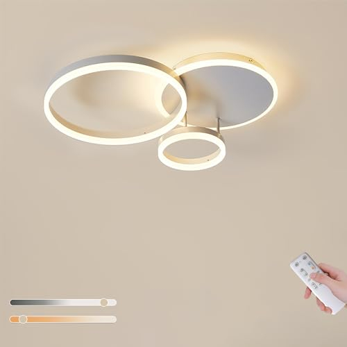 LXJCSM LED Deckenleuchte, 36W Dimmbar Deckenlampe, Modern Lampe Wohnzimmer 65cm 3-Ring Led Lampen Deckenlampen, Weiß Aluminium Led Deckenlampe für Schlafzimmer Wohnzimmer Büro Arbeitszimmer