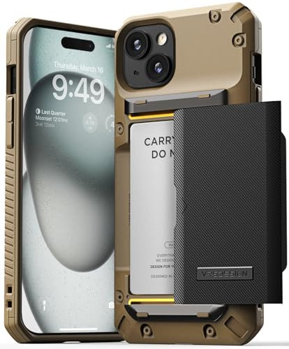 VRS DESIGN Damda Glide Pro Handyhülle entworfen für [iPhone 15 Plus], stabile halbautomatische Brieftasche [4 Karten] Kartenhalter Hülle kompatibel mit iPhone 15 Plus Hülle (2023) Khaki