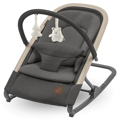 Maxi-Cosi Kori, Hamaca Bebé 2 en 1 con arco de juegos, 0-2 años, máx.15 kg, Balancín bebé, 3 posiciones de reclinación una sola mano, Ligera y compacta, Arnés Easy-in, Eco Care, color Beyond Graphite