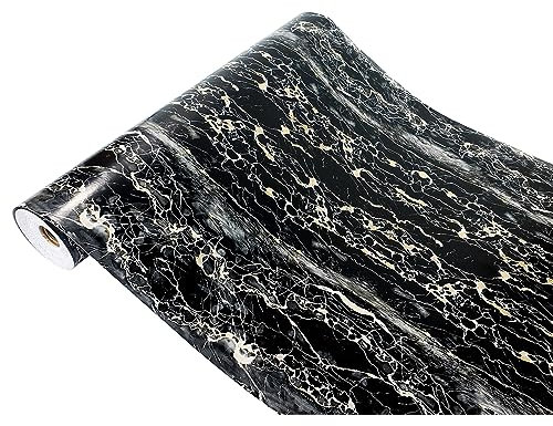 DecoMeister Klebefolie Möbel 45x240 cm | Selbstklebende Möbelfolie in Stein-, Marmor- und Betonoptik | Folie für Möbel wasserfest und leicht anzubringen für Küche und Bad | Marmor Gold/Schwarz