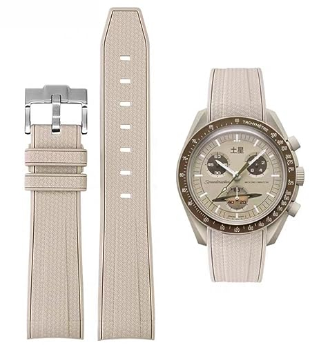 HEYOZURY Watch Band Rubber for Omega x Swatch MoonSwatch 20mm Rolex Seiko Watch Silicone Men with Stainless Steel Replacement Bracelet Original Bracelet Omega x Swatch MoonSwatch Speedmaster, Beige