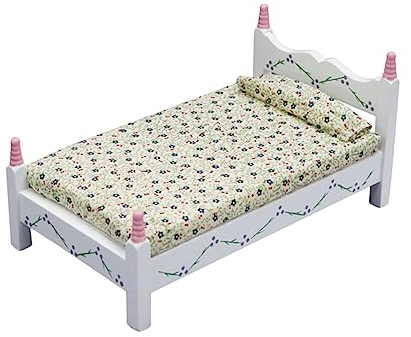 BESTonZON gemaltes Einzelbett mit Blumen Kinder bastelset basteln für Kinder Miniatur-Einzelbett 1 12 Puppenhaus-Miniaturmöbel Spielzeug Modelle Mini-Hausaccessoire Puppenbett klassisch
