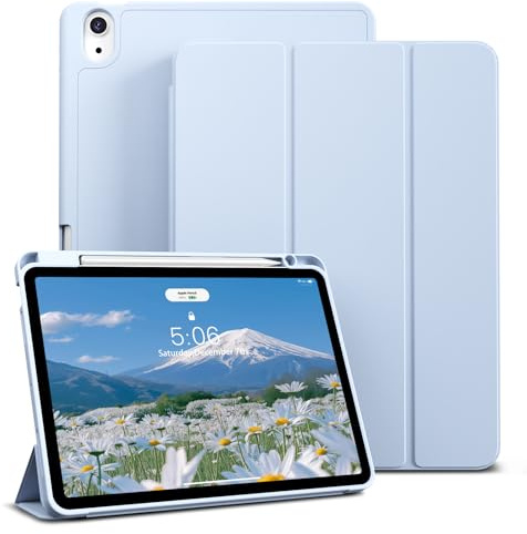 KVTVOU Coque pour iPad Air 11 Pouces 2025 M3 / 2024 M2, iPad Air 10,9 Pouces 2022/2020 (5e/4e génération), étui Souple Antichoc en TPU avec Porte-Crayon, Réveil/Sommeil Auto, Bleu Ciel