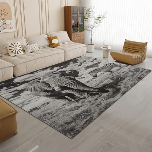 Teppich Wohnzimmer 80x150 cm Grauer Elefant Zebra Home Kurzflor Teppich, Schlafzimmer Teppich, 3D Drucken Teppiche, Flauschig Weicher Teppich, Waschbar Flanell Teppiche
