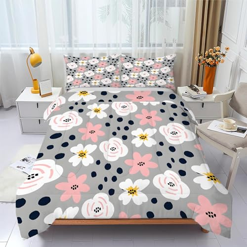 Blumen Bettdecke 135x200 4 Jahreszeiten, Ganzjahresdecke 135x200 Aquarell, Bettdecke Ohne Bezug Nutzbar, Bettdecken Wende Waschbar mit Punkte Muster, Warme Steppdecke Schlafdecke AB-116