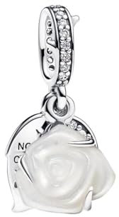 BEEUVIP Damen Blühende weiße Rose Doppel Anhänger Charm Anhänger für Armband 925 Sterling Silber Geburtsstein Charms Beads