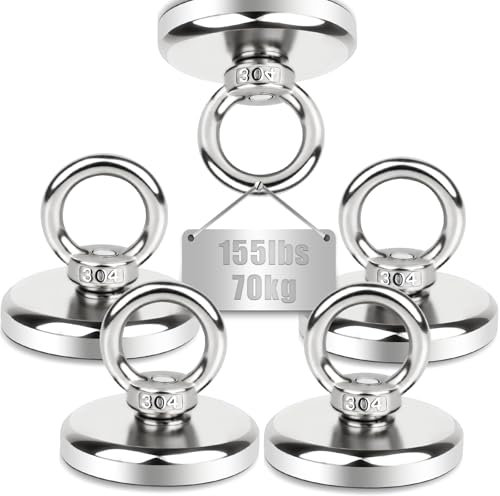 Starke Magnete Neodym Ösenmagnet Ø42 mm, 70 kg Neodym Magnete Extra Stark für Magnetisches Fischen Teichbergung Zuhause Seen Rasen