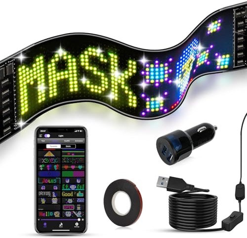 LED Laufschrift, 37 × 9 cm LED Anzeige, Programmierbare Leuchtschild mit Bluetooth-App-Steuerung, flexible USB 5V Anzeigetafel, Devil Eyes Led Augen für LKW, Auto, Geschäft, Bar, Hotel, Werbung