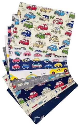BrightGlow Baumwollstoff Patchwork Stoffpaket 100% Baumwolle Quiltingstoff Bündel 8 Stück 19.7x19.7(50x50cm) Twill Stoffe Stoffreste Stoffbündel DIY Baumwolltuch ZUN Nähen Cartoon Auto