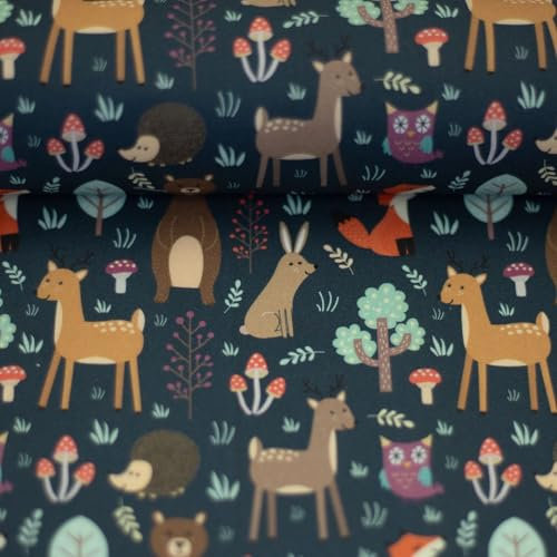 Baumwollstoff BODO | Waldtiere | Ökotex | Meterware | ab 50x147cm | 3 Farben (jeansblau)
