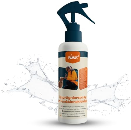 nimo® Spray impermeabilizzante per abbigliamento funzionale | Spray impregnante contro pioggia e sporco | abbigliamento impermeabile per esterni | parapioggia per giacche | impregnazione per pantaloni