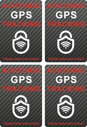 Premium GPS Tracker Fahrrad Aufkleber [4 STK.] - Bombenfeste Klebekraft, wetterbeständig, klimaneutral, 6x4 cm, Carbon Optik, maximaler Diebstahlschutz, fake GPS Sticker - Inkl. Anleitung