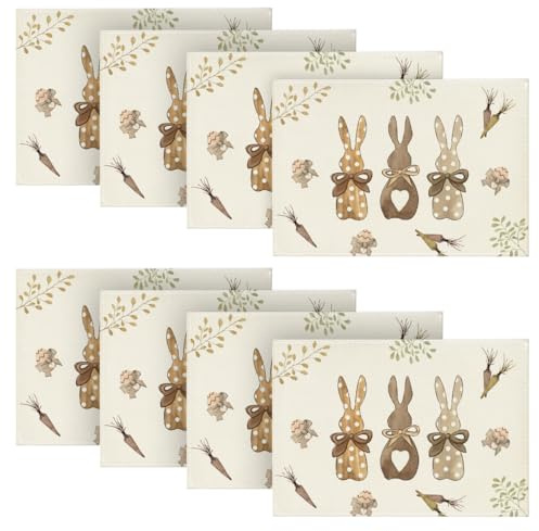 Artoid Mode Hasen Karotten Ostern 8er Set Platzsets, Saisonal Frühling Küche Tisch Dekoration Drinnen Urlaub Party Dekor 30x45cm
