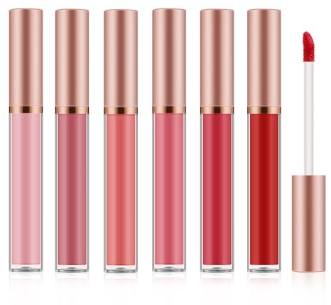 Apooliy 6pcs Matte Lipgloss Set für Frauen,Hochpigmentierter Samt-Lippenstift，Langanhaltend，Wasserfestes Lippen Makeup，Nude，Braun