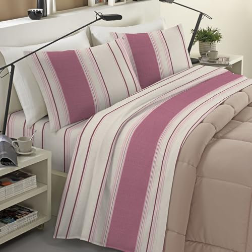 Banzaii Completo Lenzuola Matrimoniale Maxi Invernale in Flanella Felpate 100% Cotone Anti-Pilling 2 Piazze Maxi Doriana Rosa