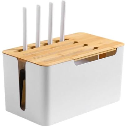 Cable Management Box - Double-Layer Storage Boxes with Wooden Lid,Dust-Proof Wire Organizer for Desk TV Computer to Cover Power Strips & Cords