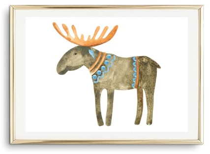 Kunstdruck Din A4 - Elch Scandi Style - Elchbulle Hirsch Natur - Aquarell Skandinavien Winter Weihnachten - Druck Poster Bild Deko - ohne Rahmen