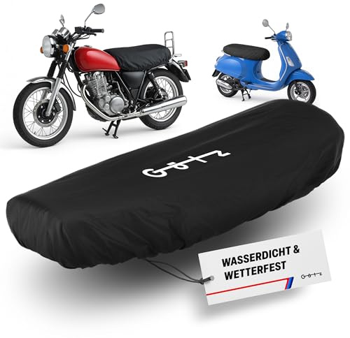 Götz Motorrad Sitzabdeckung [wasserdicht & wetterfest] - schwarzer Universal-Sitzbezug für Roller, Mofa, Moped & Co. - Sitzbank-Zubehör zum Wetter- & Regenschutz mit Gummizug [S: 60x35x10 cm]