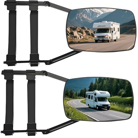 Espejos de caravana, 2 piezas, espejos exteriores bilaterales universales para caravanas, con extensión giratoria y mosquetón, espejo convexo para todas las caravanas y vehículos comunes