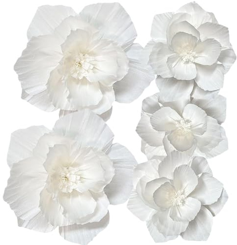 5 Stück Krepppapier Blumen, Papierblumen Deko, Geburtstags Deko, Papierblumen zum Aufhängen, Party Dekoration, Blumen Dekoration Geburtstag, Weiß, Mädchenpartys, Hochzeitsfeiern, Wanddekoration