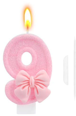 9th Birthday Cake Topper, Pink Butterfly Happy Birthday Candle, Number 9 Candles, Glittering Cake Toppers Candles for Girls Theme Party Family Gathering Decorations(Number 9)