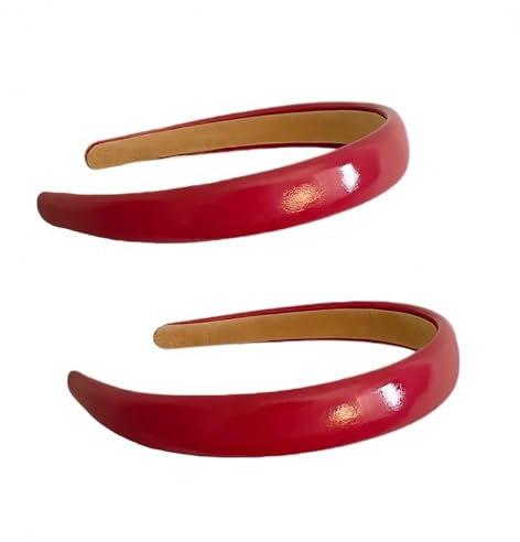 3 rote Leder-Stirnbänder, Retro-Lackleder, breit, Schaumstoff-Stirnband, rutschfest, Zubehör für Damen