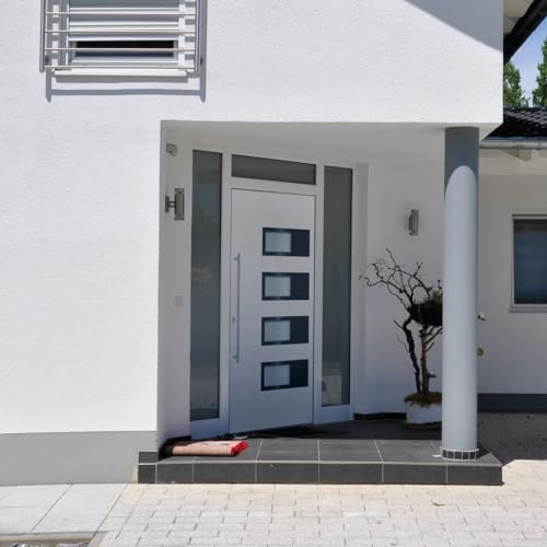 QJBSAVVA Haustür Weiß 100x210 cm PVC/Alu, 5-Punkt-Sicherheitsschloss, 3fach-Verglasung, verstellbare Scharniere