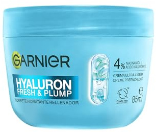 Garnier Hyaluron Fresh & Plump Sorbet, feuchtigkeitsspendend, Füllercreme, 4% [Niacinamid + Hyaluronsäure] – Cruelty Free International und vegan, 85 ml